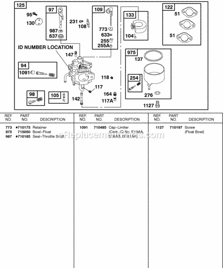 Page G Diagram and Parts List for 115432-0029-01  Briggs and Stratton Engine
